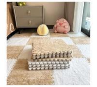Foam Floor Tiles Fluffy Play Mat Plush Square Interlocking EVA Tiles Fuzzy Carpet Tiles With Border Interlocking Floor Mat Puzzle Area Rug For Bedroom(White+Apricot,32pcs)