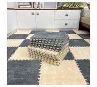 Foam Floor Tiles Fluffy Play Mat Plush Square Interlocking EVA Tiles Fuzzy Carpet Tiles With Border Interlocking Floor Mat Puzzle Area Rug For Bedroom(Gray+Apricot,4 pcs)