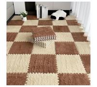 Foam Floor Tiles Fluffy Play Mat Plush Square Interlocking EVA Tiles Fuzzy Carpet Tiles With Border Interlocking Floor Mat Puzzle Area Rug For Bedroom(Apricot+Brown,8 pcs)