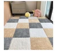 Foam Mat Thickened Plush Floor Mat Foam Tiles 12X12In Interlocking Anti-Slip Puzzle Area Square Rug Playmat Cuttable Spliced Crawling Cushion(White+Gray+Apricot,4 pcs)