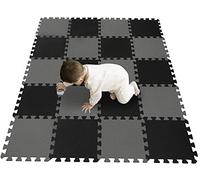 Foam Play Mat 30x30cm Floor EVA Foam Mat Thick Soft Floor Interlocking Puzzle Exercise Mat Interlocking Puzzles Play Mats (Gray + Black, 20pcs)