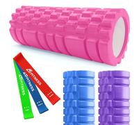Foam Roller Pink with 3 Resistance Level Bands - Lightweight Foam Rollers for Muscles Provides Relief from Pain Fatigue Improves Tissue Recovery - Massage Roller for Gym, Yoga Pilates