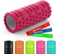 Foam Roller Red with 3 Resistance Level Bands - Lightweight Foam Rollers for Muscles Provides Relief from Pain Fatigue Improves Tissue Recovery - Massage Roller for Gym, Yoga Pilates