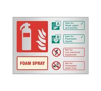Foam Spray Fire Extinguisher Sign (Landscape) - 100mm x 150mm - FireShield (Prestige Silver)