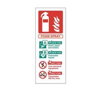 Foam Spray Fire Extinguisher Sign (Portrait) - 200mm x 75mm - FireShield (Rigid Plastic)
