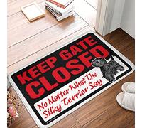 Foam Tiles Floor Shoe Tray Shower Mat - Keep Gate Closed No Matter What The Silky Terrier Say | Geometric Area/Anti Fatigue Floor - Bath Rug Non Slip Washable For Fall Front(65X90CM)