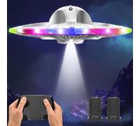 Foam UFO Drone for Kids-RC Plane with Colorful LED Lights, Remote Control Helicopter with Auto Hover, 2 Batteries (15 Mins Flight)