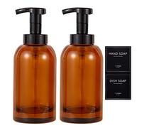 Foaming Hand Soap Dispenser Glass Jar Foam Dish Soap Dispenser for Bathroom and Kitchen Sink, Liquid Pump Bottle for Shampoo, Body Wash, Hand Soap, Amber, 2 Pack