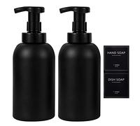 Foaming Hand Soap Dispenser Glass Jar Foam Dish Soap Dispenser for Bathroom and Kitchen Sink, Liquid Pump Bottle for Shampoo, Body Wash, Black, 2 Pack