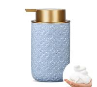 Foaming Soap Dispenser With Gold Pump - Ceramic 12 Oz Refillable Container for Kitchen, Bathroom, Sanitizer, Shower Gel, Hand Wash (Blue)