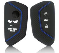 FOAMO Car Key Case Compatible with VW, SEAT, SKODA, CUPRA - Silicone Key Case - Protection for Car Keys (Don't Touch My Key Blue)