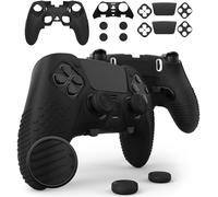 Foamy Lizard Eclipse PS5 Edge Controller Skin Combo Set | Dock Compatible, Protector Decals, Anti-Slip Soft Gel Silicone Cover, Faceplate Shell & Thumb Grips for Playstation 5 DualSense Edge (Black)