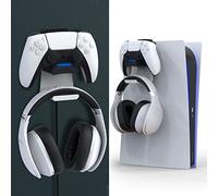 Foamy Lizard PS5 Controller Charger Console and Wall Mount for Playstation 5 DualSense Fast Charging Station Hanging Dock, Headphone Hook, LED Indicator, Overcharge Protection (PS5 White+Black)