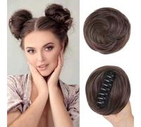 Foaoit Space Bun Hair Pieces for Women 2 PCS Mini Fake Hair Bun Extension | 2 PCS Natural Fake Hair Bun Extension Claw Clip Bun Hair Piece Synthetic Fake Hair Bun for Women (Medium chestnut Brown)