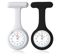 Fob Watch 2PCS Silicone Nurses Fob Watch Brooch Infection Control Design Easy to Read and Pocket Clock Clean Pin Design for Health Care Professionals Nurses Doctors Paramedic Staff(White,Black)