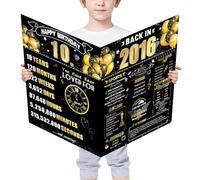 FOBELEC 10th Jumbo Birthday Card with Envelope, Black Gold Retro Birthday Decorations for Girls and Boys, 10 Year Old Funny Birthday Gifts for Daughter and Son, Back in 2016