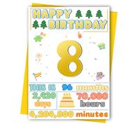 FOBELEC 8th Birthday Card, Happy Birthday Decorations for Girl Boy, 8 Year Old Ideal Bday Gift for Daughter Son, Amazing Gift for Grandson Granddaughter