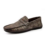 FOBEY Men's Boat Shoes Soft Sole Leather Slippers Slip-On Shoes Driving Shoes Lightweight Casual Flats Loafers Dark Brown