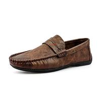 FOBEY Men's Boat Shoes Soft Sole Leather Slippers Slip-On Shoes Driving Shoes Lightweight Casual Flats Loafers Brown