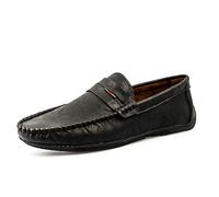 FOBEY Men's Boat Shoes Soft Sole Leather Slippers Slip-On Shoes Driving Shoes Lightweight Casual Flats Loafers Black