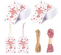 FOBSME 200 Pcs Red Valentine's Day Gift Tags with String 3.35x2.17 Inch Happy Valentine's Day Tags Paper Valentines Heart Hanging Tag for Gift Wrapping, Treat Bags, Party Decorations, DIY Crafts