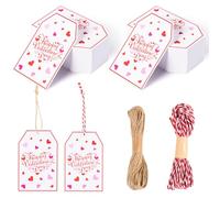 FOBSME 200 Pcs Valentine's Day Gift Tags with String 3.35x2.17 Inch Happy Valentine's Day Tags Paper Valentines Heart Hanging Tag for Gift Wrapping, Treat Bags, Party Decorations, DIY Crafts