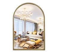 Fobule Arched Wall Mirror for Bathroom, 20"x30" Metal Beaded Frame Decorative Accent Mirror, Large Modern Distressed Hanging Wall Decor for Washroom, Bedroom, Living Room, Entryway, Antique Gold