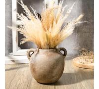 Fobule Rustic Ceramic Farmhouse Vase with 2 Handles, Small Decorative Terracotta Flower Vase for Living Room, Table Centerpiece, Shelf Decor, Farmhouse, Entryway - 14.8cm Tall, Vintage Grey