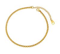 FOCALOOK Anklets for Women Spiga Wheat Link Foot Bracelet Gold Stainless Steel Ankle Chain Adjustable 8-10 Inch Beach Jewellery Chains for Summer Gift