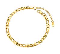 FOCALOOK Anklets for Women Stainless Steel Figaro Chain Gold Ankle Bracelet Adjustable Foot Jewellery for Summer Beach