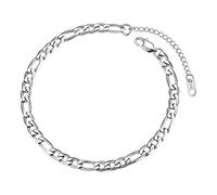 FOCALOOK Anklets for Women Stainless Steel Figaro Chain Silver Ankle Bracelet Adjustable Foot Jewellery for Summer Beach