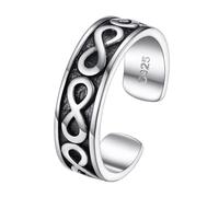 FOCALOOK Antique Toe Rings for Women 925 Sterling Silver Open Adjustable 5mm Solid Infinity Foot Ring Summer Beach Knuckle Ring Thumb Band Rings