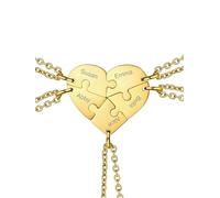 FOCALOOK BFF Necklace for 5 Womens Stainless Steel Gold Plated Personalized Family/Sibling/Friendship Jewellery Set Custom Best Friend Name Engrave Heart Puzzle Matching Pendant Necklaces