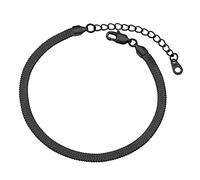 FOCALOOK Black Plated Flat Snake Chain Anklet for Women - 5mm Stainless Steel Minimalist Ankle Bracelet, Summer Beach Foot Jewelry Gift for Her
