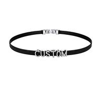 FOCALOOK Black PU Leather Choker Collar Full Diamond Zircon Letters Personalised Name Custom Initial Necklace (Black)