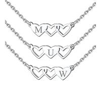 FOCALOOK Engraved Sister Jewellery Sterling Silver Best Friend Necklaces for 3 Lovely Cute Matching Heart BFF Pendant Dainty Silver Friendship Gifts for Sisters Besties