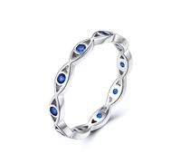 FOCALOOK Eye Ring for Women 925 Sterling Silver Blue Evil Eyes Eternity Stackable Band Rings Lucky Protection Mal De Ojo Turkish Jewelry Dainty Vintage Ring Size L 1/2