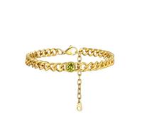 FOCALOOK Gold Cuban Anklets for Women Stainless Steel Gold Ankle Chain with Shiny Crystal Cubic Zirconia August Birthstone Jewelry Synthetic-Peridot Ankle Bracelet Chunky Thick Leg Bracelets