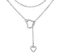 FOCALOOK Long Necklaces for Women Heart Slip Chain Necklace Stainless Steel Silver Lariat Y Long Chain Drop Love Heart Pendant Trendy Fashion Costume Jewellery for Dress T-Shirt Sweater