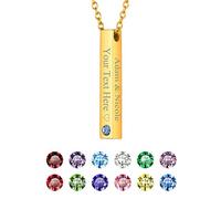 FOCALOOK Personalised Necklace 18K Gold Plated Stainless Steel Vertical Bar Pendant Necklace Custom Engraved Couples Friendship Jewellery for Women Men