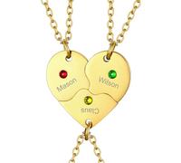 FOCALOOK Personalized Puzzle Necklace with Simulated Birthstones Gold Plated Necklace Custom Engraved Name Heart Necklace for Family BFF Friendship Pendants