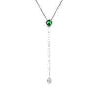 FOCALOOK Sterling Silver Y Necklace for Ladies Tiny CZ Drop Lariat Jewellery Shiny May Birthstone Charm Necklaces for Mothers Day