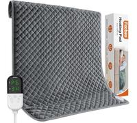 Focbeo Heating Pad, 32" x 24" Electric Heat Pad Extra Large with 6 Temperature Levels 4 Time Settings, Automatic Switch-Off, Heat Pads for Back Neck Shoulder Belly Pain Relief, Machine Washable, Grey