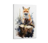 FOCCAR Abstract Fox Printed Canvas Posters Watercolor Animal Rustic Wall Decor for Living Rooms Bedroom Wall Art Artwork