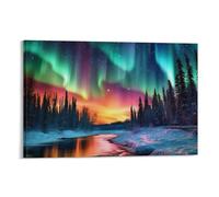 FOCCAR Artistic Northern Light Printed Canvas Posters Beautiful Aurora Borealis Scenery Nature Wall Decor for Living Rooms Bedroom Wall Art