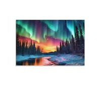 FOCCAR Artistic Northern Light Wall Art Prints Beautiful Aurora Borealis Scenery Nature Pictures on Canvas Poster Wall Decor for Bedroom Home Decorations