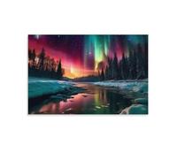 FOCCAR Aurora Borealis Canvas Wall Decor Colourful Gorgeous River Forest Poster Wall Art for Living Room Bedroom Artwork