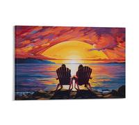FOCCAR Beach Chair Couple Canvas Wall Decor Abstract Sea View Sunset Poster Wall Art for Living Room Bedroom Artwork