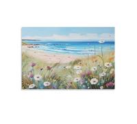 FOCCAR Beach Flowers Canvas Prints Wall Art Coastal Wildflowers Landscape Poster Wall Decor for Home Decorations Artwork