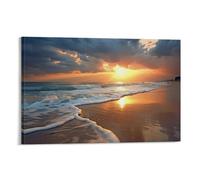 FOCCAR Beach Sea Photo Canvas Wall Art Sunset Light Shining On Ocean Waves Beautiful Scenery Posters Wall Decor Painting Art for Home Room Artwork